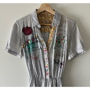 Desigual Striped Midi Dress with Embroidered Accents